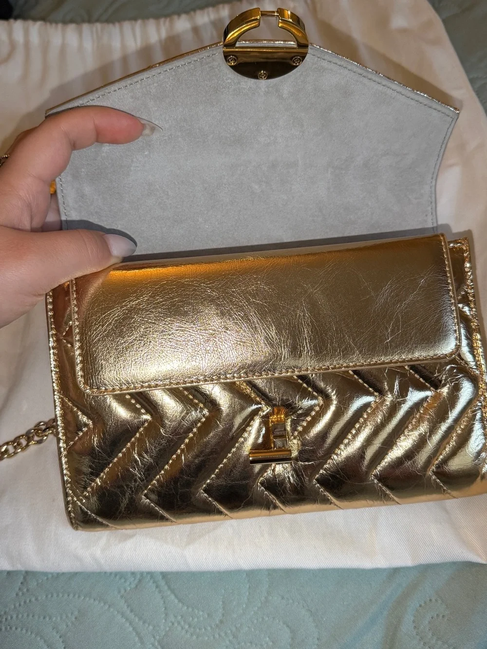 Sandro Yza Pocket Crackled Leather Clutch Brand New